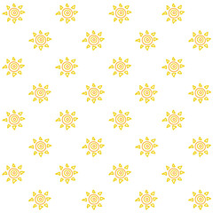 Sun Seamless Pattern - Amazing hand drawn seamless vector pattern of a yellow sun on white suitable for background, fabric pattern, design assets, wrapping paper, wallpaper and illustration in general