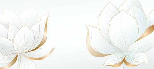 Light background with lotus flowers with golden elements for web banner design, packaging or social media splash screen.