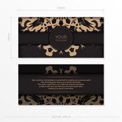 Template for print design of business cards in black color with luxury patterns. Vector Presentable business card preparation with vintage ornament.