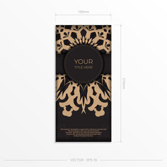 Presentable Design of a postcard in black with Arabic ornament. Vector invitation card with vintage patterns.