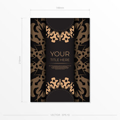 Presentable Template for print design postcards in black color with arabic patterns. Vector preparation of invitation card with vintage ornament.