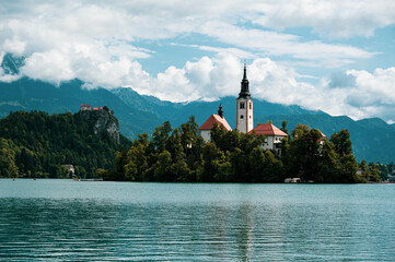 Church on the island of Lake Bled in Slovenia