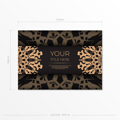 Presentable Template for print design postcards in black color with arabic patterns. Vector preparation of invitation card with vintage ornament.