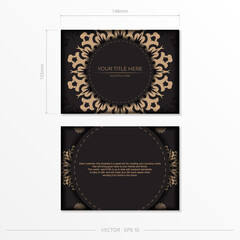 Presentable vector template for print design postcards in black color with arabic patterns. Preparing an invitation card with vintage ornaments.