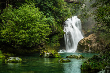 Naklejka na ściany i meble Great Waterfall at the Vintgar Gorge in Slovenia