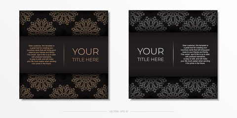Presentable Template for print design postcards in black with Arabic ornament. Vector Preparing invitation card