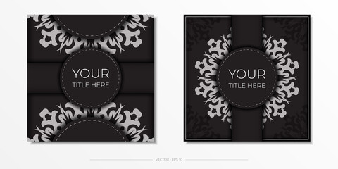 Presentable Template for print design postcards in black with Arabic ornament. Vector Preparing invitation card