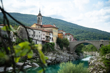 Fototapeta na wymiar Colourful old town of Kanal ob Soči in Slovenia