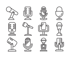 microphone line icons set vector illustration