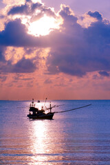 A beautiful sunrise at beach  in summer .Southern in Thailand