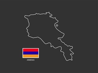 Armenia map vector thin white line style on the black background and Armenia flag in this vector.