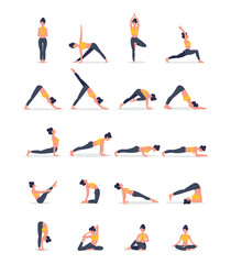 Fototapeta na wymiar Set of yoga poses isolated on the white background. Vector illustration