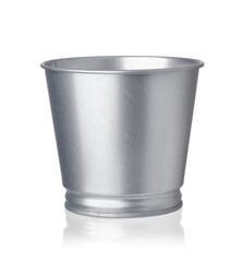 Front view of empty metal bucket