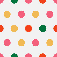 Colorful big dots. Yellow, green, pink, orange circles on light background. Vector seamless pattern. Bright abstract texture for your design, paper, textile
