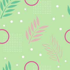 Green pattern with plants, circles, dots