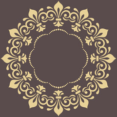 Oriental vector pattern with arabesques and floral elements. Traditional classic brown and golden ornament. Vintage pattern with arabesques