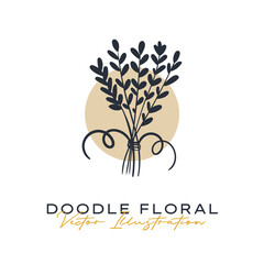 Obraz premium Doodle Flowers Icon. Hand Drawn Illustration. Abstract floral, botanical decor.