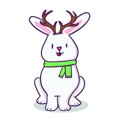Fototapeta na wymiar cartoon rabbit with a scarf and antlers