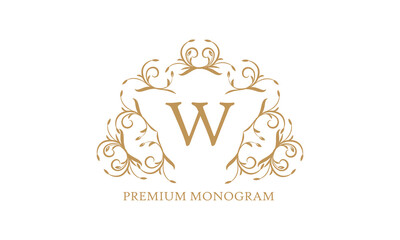 Premium logo template for restaurant, royalty, boutique, cafe, hotel, heraldry, jewelry, fashion and more. Vector illustration with letter W