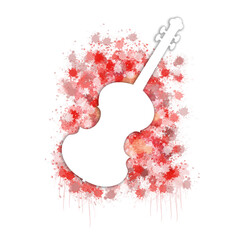 Grunge style Guitar red watercolor illustration