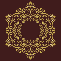 Elegant vintage vector ornament in classic style. Abstract traditional round golden pattern with oriental elements. Classic vintage pattern