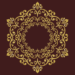 Elegant vintage vector ornament in classic style. Abstract traditional round golden pattern with oriental elements. Classic vintage pattern