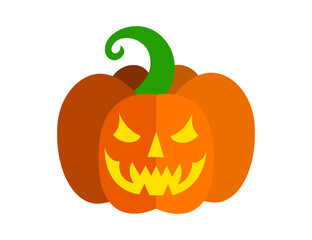 Halloween pumpkin with carved face. Halloween party decoration. Vector illustration isolated in white background