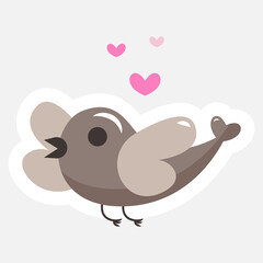 bird in hearts sticker. Vector illustration. Love bird for Valentine's Day