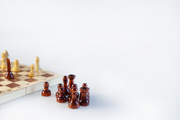 chess pieces on white background with copyspace .chess piece isolated on white background advising to strategic behavior