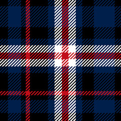 Blue tartan plaid seamless pattern. Buffalo check plaid gingham checker black, white, red. Endless texture with for decorative paper, fabric. Vector Christmas background
