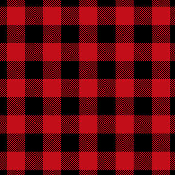 Abstract geometric tartan check seamless pattern. Buffalo check plaid gingham checker black, red. Endless texture with for decorative paper, fabric. Vector Christmas background.