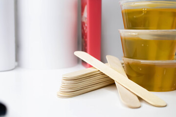 Spatula and sugar for hair removal. Shugaring set. Hair removal with sugar.