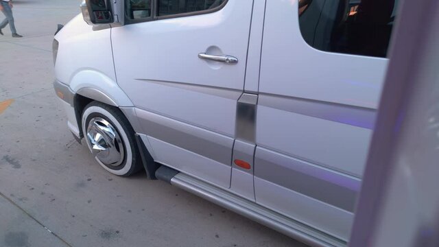 Car wheel rims stylish white minibus
