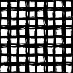 Vector Plaid Brush Seamless Pattern Grange Minimalist Check Geometric Design in Black Color. Modern Grung Collage Background for kids fabric and textile