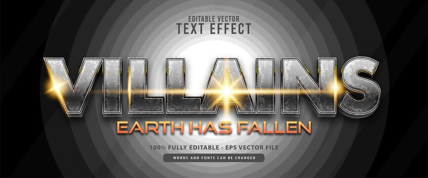 Villain, Heroes shiny silver metallic Text Effect