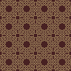 Geometric vector grid. Seamless brown and golden abstract pattern. Modern background