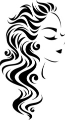 Vector illustration of women long hair style icon, logo women face on white background