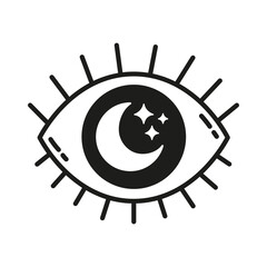 Eye with moon inside. Mystical witchy illustration. T-shirt design. Isolated vector black and white silhouette. Cut file