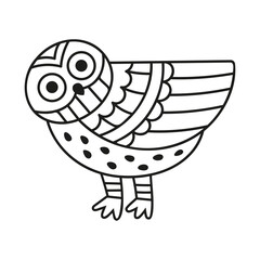 PrintCute owl illustration. Wild bird. Outline style. Isolated black and white vector art