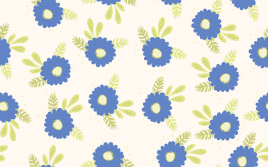 Seamless floral pattern based on traditional folk art ornaments. Colorful flowers on light background. Scandinavian style. Sweden nordic style. Vector illustration. Simple minimalistic pattern