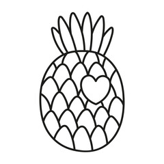 Simple pineapple silhouette. Cute summer exotic fruit. Isolated black and white vector illustration