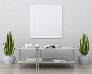 3D Mockup photo frame in Modern interior of living room