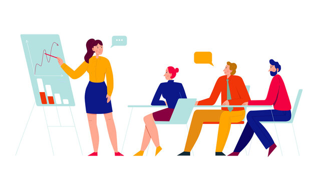 business presentation: woman pointing at chart clip art preview