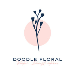 Doodle Flowers Icon. Hand Drawn Illustration. Abstract floral, botanical decor.