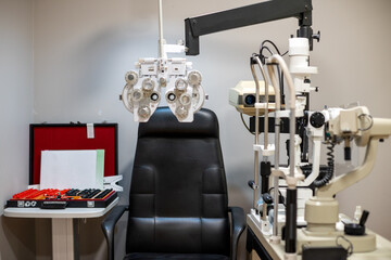 A special device for checking person's vision at the eyewear shop