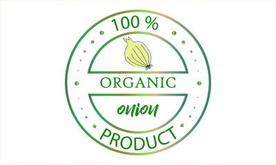 Vector illustration of organic food with onion logo and inscription.