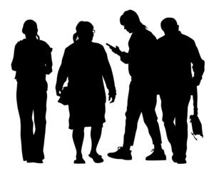 Big crowds people on street. Isolated silhouette on a white background