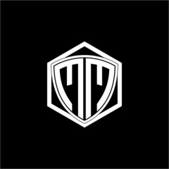 initial letter M M shield with hexagon frame