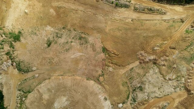 Aerial of a chalk / lime quarry in Germany, drone view of stone pit in 4k