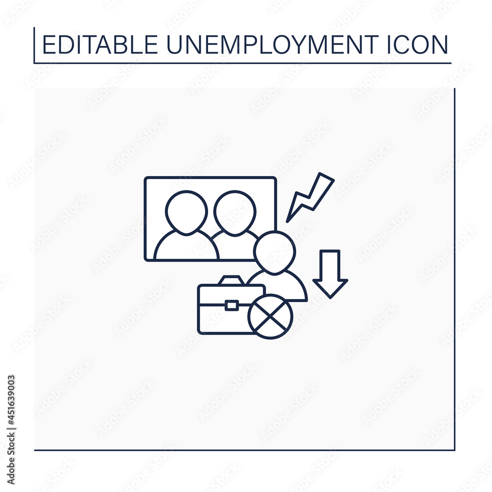 Poster downsizing line icon.company labor force reduction.unproductive workers elimination. fired worker. s